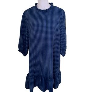 Donna Morgan Blue/Black Gingham Check Flounce Shift Dress 14